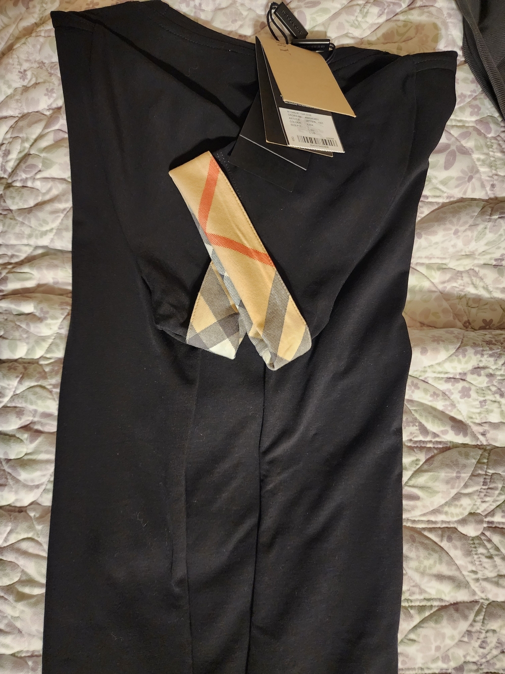 Burberry Black One-Shoulder Top with Beige Check Sash
